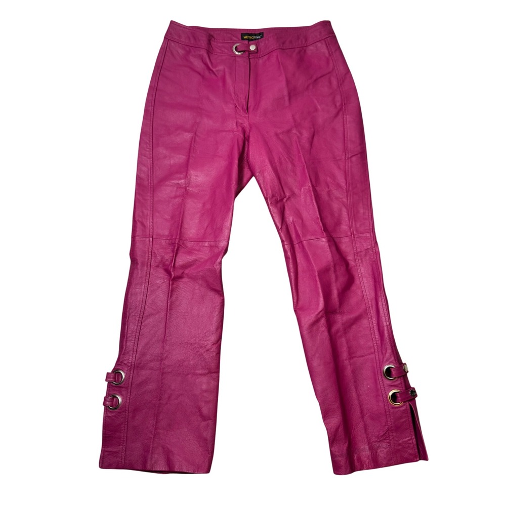 Vintage Y2K Metrostyle Genuine Leather Magenta Flare Grommet Pants Sz 12